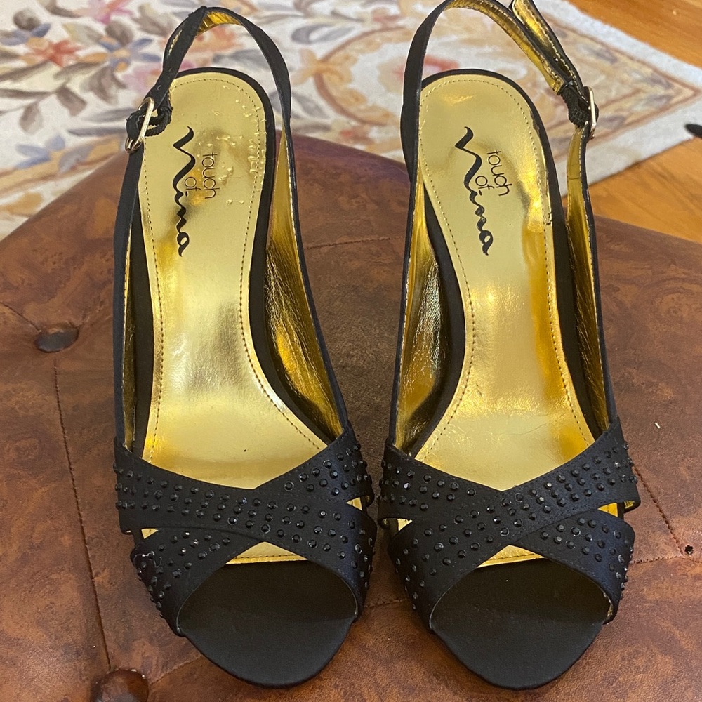 Touch of Nina Black Heels with Gold Accents